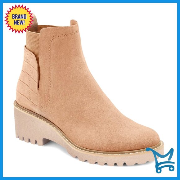 Platform Lug Sole Chelsea Boots Ankle High Chunky Block Heel Non-Slip Suede